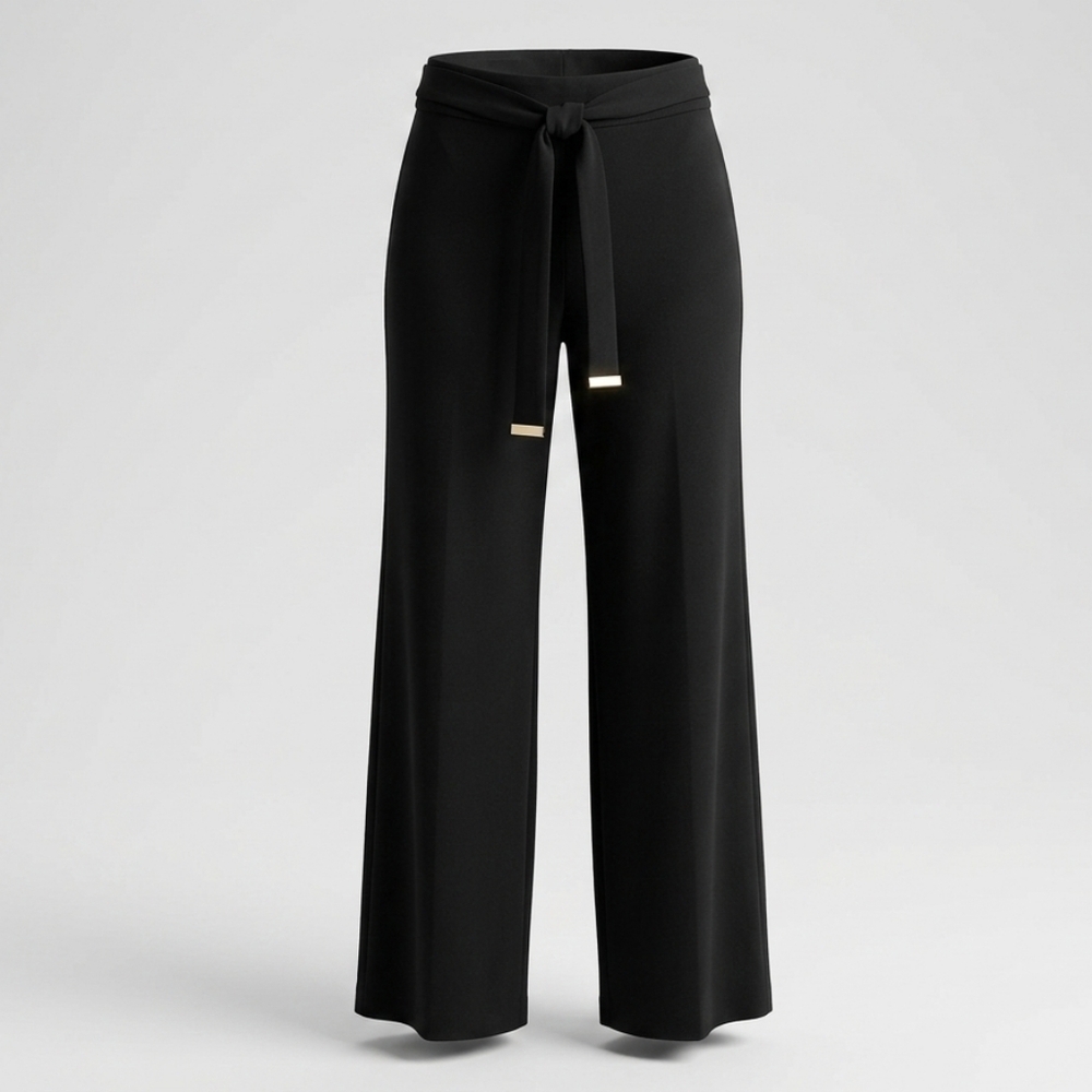 Calvin Klein Black Wide Leg Tie Waist Slacks Trousers with Metal Tips - Large